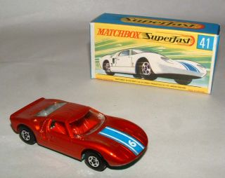 1969 Lesney Matchbox Superfast Ford GT Orange with Green Base Mint in