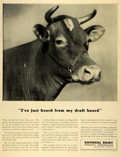 1942 Ad National Dairy Products World War II Milk Farm Cow Cattle Army