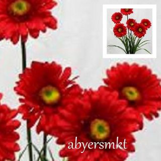  Gerbera Daisy Bush RED Silk Flowers, Artificial Plants, Arrangements