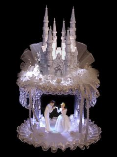 Lighted Cinderella Prince Castle Weddng Cake Topper