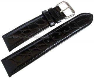 17mm Alligator Grain Black Leather deBeer Mens Watch Band Strap