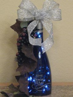 Blue Moscato DAsti Wine Bottle Light Lamp Silver Bow, Purple Grapes