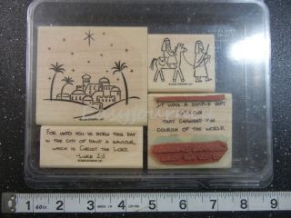 STAMPIN UP CITY OF DAVID CHRISTMAS 4 PC Rubber Stamp Set #C67