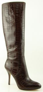 Joan David Brown Croco Leather Womens Designer Knee High Platform Heel