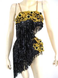 Custom Black Gold Latin Salsa Professional Dance Dress