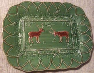 Bordallo Pinheiro 19” Green Deer Stag Reindeer Holiday Platter Tray