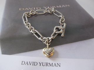 David Yurman Heart Charm Bracelet Sterling Silver 18K Y G