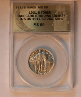Daniel Carr 1931 S Standing Liberty Silver Quarter ANACS MS69 Die Pair