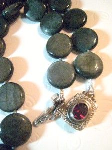 Hawk Eye Stone Necklace w Ruby Sterling Silver Clasp