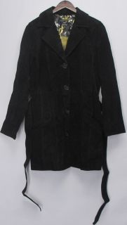 Dennis Basso Sz M Fully Lined Suede Belted Trench Coat w/ Collar Black