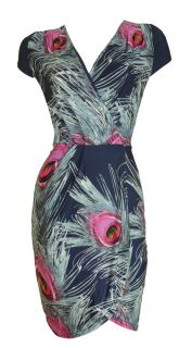  Pink Peacock Print Cap Sleeve Day Dress Sally Anne Size 8 New