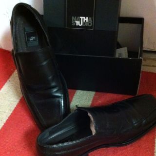 Mens Black Leather Shoes Slip ons 12M