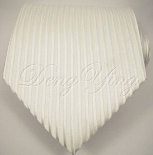 DENG YING Brand New Striped White Jacquard Woven Mens 100% Silk Ties
