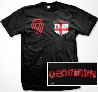 Denmark Flag Retro Shield T Shirt Jersey Danish Soccer