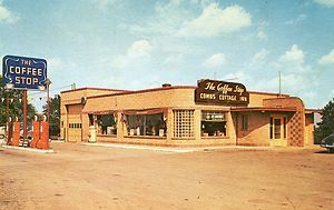 Independence MO, 1956 postmark, Combs Coffee Shop/Inn, Phillips 66 Gas