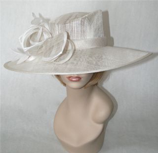  Kentucky Derby Hat Sinamay White Wide Brim Dress Hat Ascot