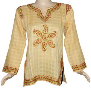 New India Hand Embroidered Yoga Cotton Top Tunic Size 8