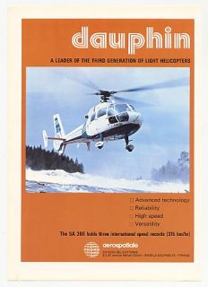 1975 Aerospatiale SA 360 Dauphin Helicopter Photo Ad