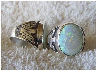 sterling silver Navajo mens large white fire opal ring size 11, 12, or