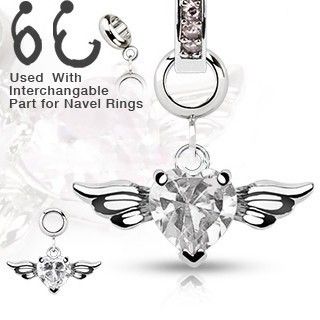  Steel Navel Belly Button Dermal Ring Jewelry Charm Clear Heart
