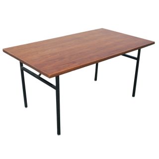 60 vintage table desk walnut top with black metal square legs 60