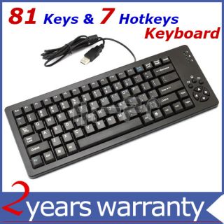 USB 81 Key 7 Hotkey Mini Thin Computer Keyboard Black