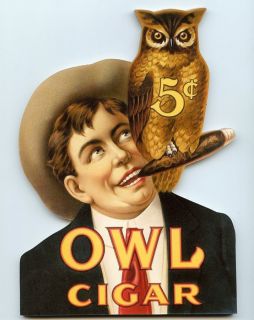 Owl cigar man Wall Plaque/ table/shelf Decoration Sign Vintage Style
