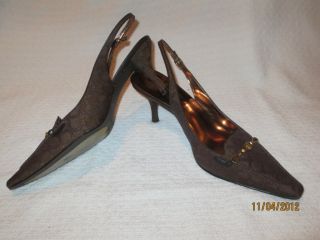 Etienne Aigner Brown Gold fabric size 10M heels womens shoes EUC