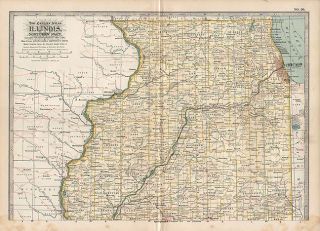 Northern Illinois Authentic Antique Map 12x16 Genuine 115 Years Old