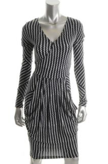 Rachel Roy New Black White Printed Faux Wrap Pleated Wear to Work