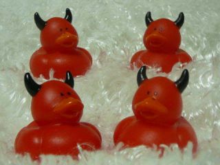 12 Hot Red Devil Ducks Dozen Ducky Party Favors Horns New