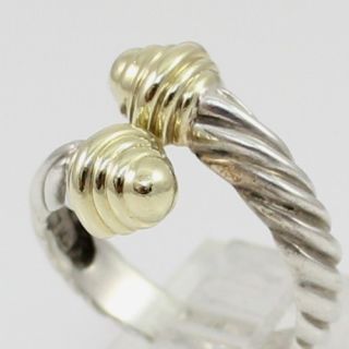 David Yurman Sterling Silver 14k Gold Dome Cable Bypass Ring Size 6