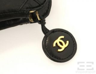 Chanel Vintage Black Diamond Stitched Leather Cosmetics Pouch