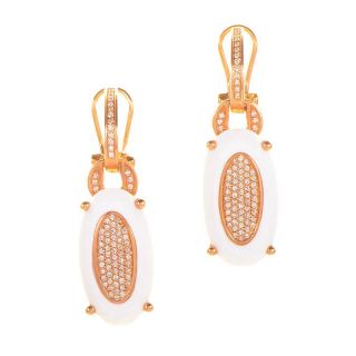 18K Rose Gold White Onyx Diamond Drop Earrings