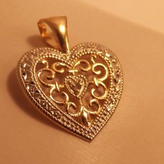  Gold Heart Pendant Diamond Cut Yellow White Gold Heart Diamond Pendant