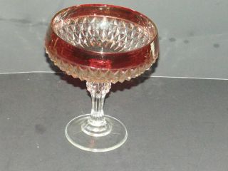 Vintage Indiana Glass Co Diamond Point Ruby Flash Band Goblet Chalice