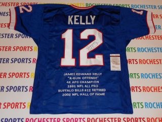 JIM KELLY autographed signed Buffalo Bills blue STAT Jersey JSA#