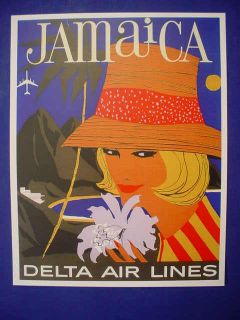 1960s Delta Air Lines Jamaica Flight Travel Poster
