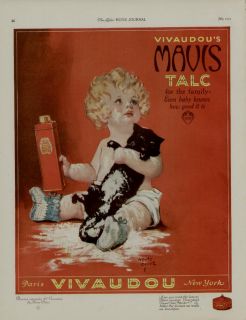  VIVAUDOUS TALC AD / CHILD AND BLACK CAT SCENE ARTISTS HENRY CLIVE
