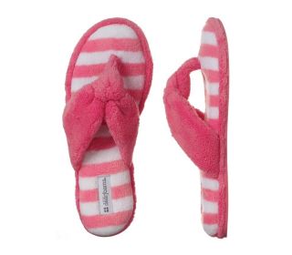 Dearfoams Striped Terry Pink And White Thong Slippers Size M 7 8