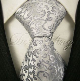 Deng Ying Floral Silver Gray Jacquard Woven Silk Ties