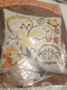 NOS Vintage Pauline Denham Pillow Kit Crewel Embroidery Jacobean