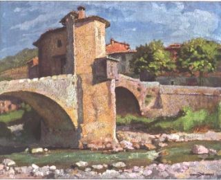 1937 F LG Illustration Maurice Decamps La Bevera Bridge Water View