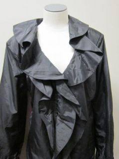 Dennis Basso Water Resistant Ruffle Front Jacket XL Black NWT