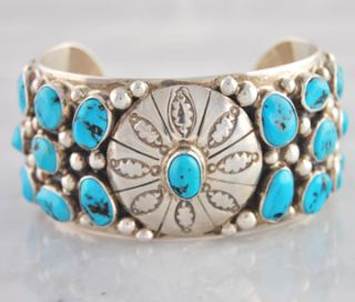 Tommy Moore Silver Turquoise Nugget Cuff Bead Bracelet