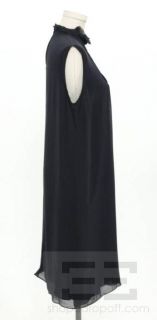 Derek Lam Navy Blue Silk Chiffon Pleated Sleeveless Dress
