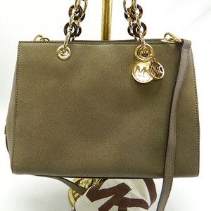 Michael Kors AUTH Dark Dune Cynthia Medium Leather Satchel Handbag 328
