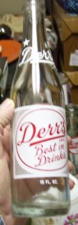 Derrs 10 oz ACL Soda Pop Bottle Red and White Label