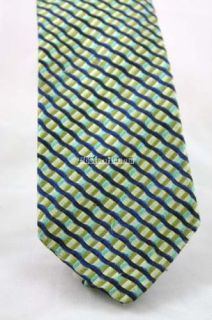 Dion Collection Lime Green Blue Print 100 Silk Tie
