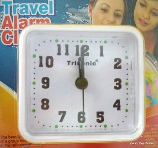 Travel Alarm Clock Small Desk AA Battery Operated White